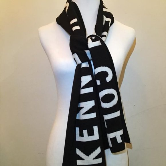 Reaction Kenneth Cole Logo Print Black / White Long Wrap Scarf 66"x10" - Picture 1 of 7